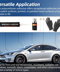 Urethane Windshield Adhesive 310ml Auto Polyurethane Sealant Kit with primer, gloves, and applicator sticks shown with a car.