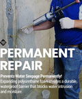 Person applying DIY Foundation Crack Repair Kit With 10 Ft Low Viscosity Urethane Sealant For Crawl Spaces And Concrete Basement Walls That Stops Water Leaks Drill Free Filler And Easy Home Fix to concrete wall