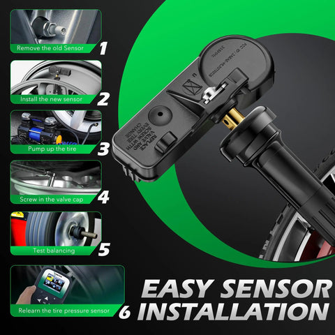 Ford Lincoln Mercury TPMS Sensor Replacement Set Of 4, 315MHz Tire Pressure Monitoring System Sensors, Plug And Play Drop-In OE Replacements For Easy Install, Pre-Programmed For Accurate Tire Pressure Readings; install steps