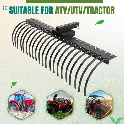 Heavy Duty 60 Inch Landscape Rock Rake With 3 Point Hitch And 360 Degree Rotation Tow Behind Yard Leveler for Compact Tractors