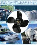 Black 4 Blade Aluminum Outboard Propeller 14 Inch By 17 Inch With 15 Spline Fits 50 HP To 140 HP DF Series Motors collage