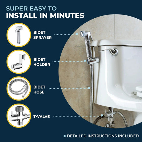 Built To Last Solid Metal Handheld Bidet Sprayer For Toilet With 59 Inch Hose And Leak Proof T Valve Jet Spray