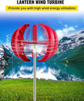 100W 12V 5 Blade Wind Turbine Generator Kit for Home Camping Off Grid, shown by a lake with a camper and mountains.