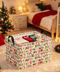 Slick Rectangular Storage Basket Waterproof Canvas Bin Collapsible Christmas Gift Organizer And Room Decor with folded clothes and teddy bear.