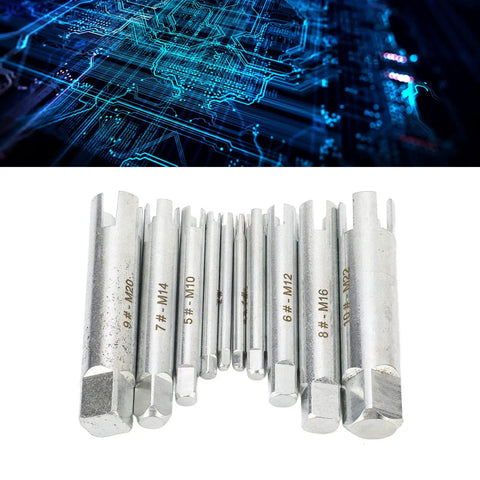 Ultimate 10 Pcs Screw Tap Extractor Set For Easy Removal of Stripped Bolts Damaged Taps And Seized Fasteners Ideal For Industrial Automotive Repair Jobs That Need Quick Gripping Power To Fix Messy Hardware Without Causing More Damage, 10pc alloy steel, M4-M22