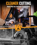 Tough As Nails Cordless Circular Saw Cuts Clean Like Butter On Wood And Tile Powered By 20V Brushless Motor And 4Ah Battery for cleaner cutting with dust extraction.