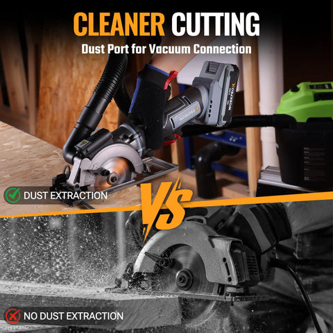 Tough As Nails Cordless Circular Saw Cuts Clean Like Butter On Wood And Tile Powered By 20V Brushless Motor And 4Ah Battery for cleaner cutting with dust extraction.