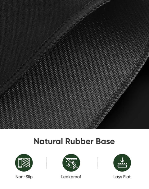 Close-up of Large Gaming Mouse Pad With Non Slip Rubber Base And Edge Stitching, showing natural rubber texture and stitching detail.