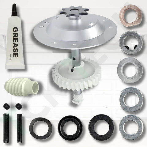 Gear and Sprocket Replacement Kit For One Third To One Half HP Chain Drive Garage Door Openers including grease and bearings