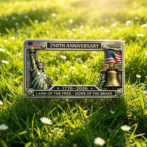 250th Anniversary Patriotic License Plate Frame Celebrating 1776 To 2026 With USA Flag Design Fits Standard US Plates Screws Included Rugged Metal Tag Holder For Cars Trucks SUVs