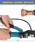 Beefy Hydraulic Battery Lug Crimping Tool Kit With 9 Die Sets For AWG 12 To 2/0, Heavy Duty Crimper, showing terminal barrel details