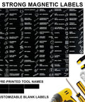 Magnetic Toolbox Labels Set Of 90 For Quick Organization 3.5 By 1 Inch Large Stickers With Strong Magnets For Tool Chest Drawers Fits US General Tool Boxes And All Steel Cabinets For Home Garage Shop.