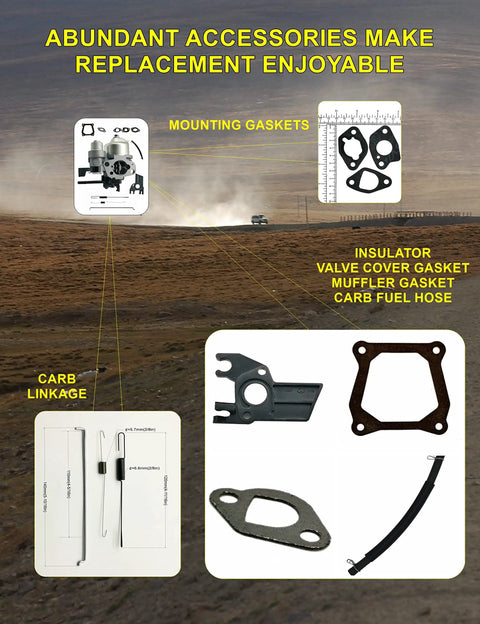 P19 Carburetor Kit With Built In Fuel Tap For Predator 212 includes gaskets, insulator, carb linkage, and fuel hose