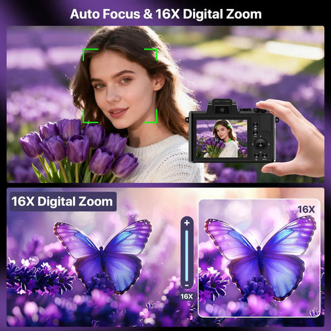 Woman photographed with 8K Ultra HD Vlogging Camera With WiFi, Autofocus And 88MP Still Photos, Dual Lens Setup, 16X Digital Zoom