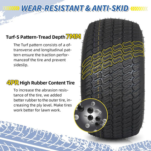 20x10.00-8 Lawn Mower Tire and Wheel Tubeless 4 Ply 3.5 Inch Offset Hub 3/4 Bore 3/16 Keyway Replacement
