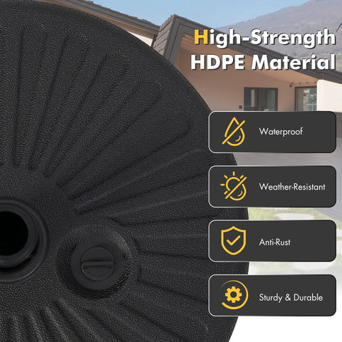 Beefy Fillable Umbrella Base Stand, 80 Lb Heavy Duty HDPE Weighted with Water or Sand for Patio, close-up showing texture and features.