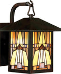 Inglenook Tiffany Style Outdoor Wall Sconce, 1 Light, 100 Watt, Classic Geometric Mission Design in Valiant Bronze, side view