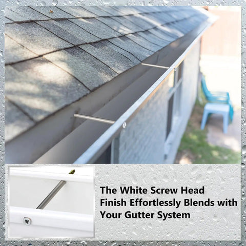 20 Pieces 7 Inch White Gutter Screws With Metal Ferrule Durable Gutter Nails And Spikes Easy To Install Secure Gutter Fasteners For Sagging Gutters And Maintenance Rust Resistant Weatherproof visible in use on residential gutter.