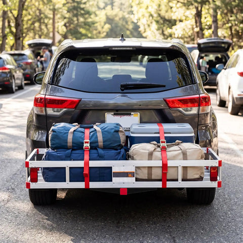 Heavy Duty Aluminum Hitch Cargo Carrier With 500 Lbs Capacity And Two Inch Receiver Mount For RV Camper SUV And Pickup Truck Rugged Road Trip Gear