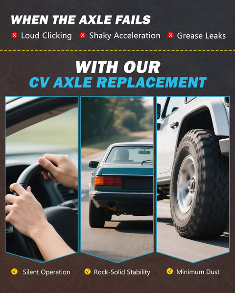 Driving experience with CV axle replacement, featuring driving grip, car stability, and enhanced tire traction for smooth operation.
