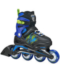 Four Size Adjustable Fitness Inline Skates For Juniors Black And Blue With Cushioned Liner And Tongue For Secure Fit