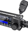 High-Performance SDR HF Transceiver With 50 MHz Coverage Full Mode Operation Built-In Battery And Auto Antenna Tuner 24-Bit Sampling Rugged Ham Radio Rig For Home Or Field showing front panel and microphone