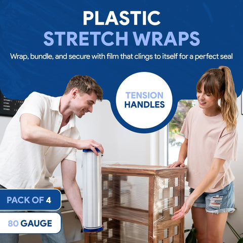 Beefy 18 Inch Stretch Film Wrap 1500 Feet, 4 Pack With Tension Handles wrapping furniture for moving