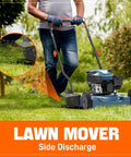 Person using 20 Inch Gas Lawn Mower With 144cc 4 Cycle Engine, Walk Behind Push Mower on grass with side discharge