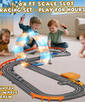 Children playing with Epic Dope Slot Car Race Track Set For Kids Ages 4 5 6 7 8-12 with circular overpass and high-speed cars