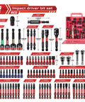 98 Piece Impact Screwdriver Bit Set With Magnetic S2 Steel Bits 1in And 2in in red storage case for heavy duty projects