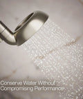 Statement VES Single-Function Showerhead 1.5 GPM Vibrant Brushed Nickel wide spray, water flowing, showcasing coverage and design.