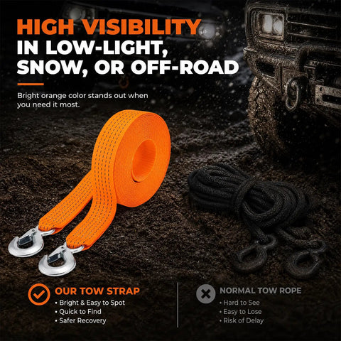 Heavy Duty Tow Strap With Hooks For Truck Car ATV Motorcycle Recovery 2 Inch By 40 Foot 20,000 Pound Break Strength Durable Recovery Strap For Safe Vehicle Tows, orange with hooks