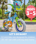 Bluey Themed 12 Inch Girls BMX Bike With Coaster Brake, Steel Frame, Training Wheels, Colorful Decals And Bar Pad For Ages 3 To 5