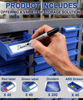 Person labeling drawer on 40 Drawers Parts Cabinet With Label Stickers And Bolt Nut Tool Storage, Heavy Duty Alloy Steel And ABS Drawers