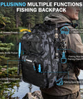 Man in nature with All-In-One Fishing Gear Backpack With Tackle Box And Rod Holders, MOLLE system and waterproof design