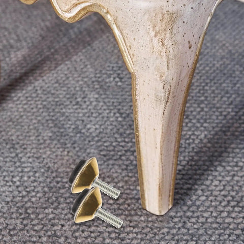 Close-up of Beefy Adjustable Furniture Leveling Feet for Tables Chairs and Cabinets Heavy Duty Iron and PVC Floor Levelers showing attachment.