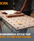 Centipede Work Stand Table Top For Portable Workbench 24 By 48 Inches With Wood Top 20mm Dog Holes And 6 Quick Twist Lock Handles In Brown For A Stable Pro Grade Benchtop On Job Sites And In The Shop