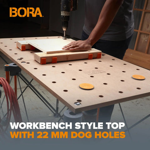 Centipede Work Stand Table Top For Portable Workbench 24 By 48 Inches With Wood Top 20mm Dog Holes And 6 Quick Twist Lock Handles In Brown For A Stable Pro Grade Benchtop On Job Sites And In The Shop