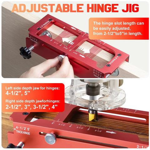 Adjustable Heavy Duty Door Hinge Jig And Lock Installation Kit Aluminum Alloy Router Template for Hinge Mortising. Adjustable slots.