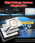 High-Voltage System Diagnostics showing Next Level EV Diagnostic Scanner For Hybrid Electric And Gas Rides With High Voltage System And Battery Pack Analyzer.