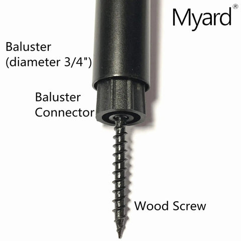 Hella Durable Black 50 Pack Anti Uv Round Baluster Connectors For Stair Railing Hardware Fits 3 4 Inch Diameter with wood screw attachment.