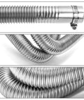 Close-up of Two 78 Inch Stainless Steel Flexible Exhaust Pipes Kit With Hose Clamps 1 Inch Inner Diameter Two Pcs Built To Last