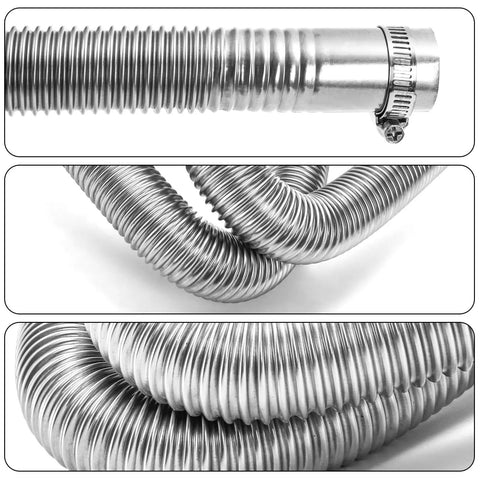 Close-up of Two 78 Inch Stainless Steel Flexible Exhaust Pipes Kit With Hose Clamps 1 Inch Inner Diameter Two Pcs Built To Last