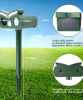 Solar Ultrasonic Outdoor Animal Deterrent Pack With Motion Sensor And Flash Light Keeps Deer Rabbits Squirrels Raccoons And Chipmunks Out Of Your Yard Humane Pest Repellent For Gardens And Lawns Keeps Pests At Bay, green ABS, 12.6-inch stake