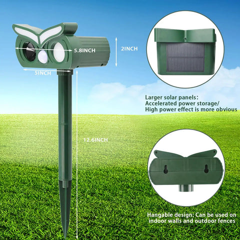 Solar Ultrasonic Outdoor Animal Deterrent Pack With Motion Sensor And Flash Light Keeps Deer Rabbits Squirrels Raccoons And Chipmunks Out Of Your Yard Humane Pest Repellent For Gardens And Lawns Keeps Pests At Bay, green ABS, 12.6-inch stake