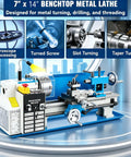 Upgraded 7X14 Inch Benchtop Mini Lathe Machine With Variable Speed And Knockout Precision built for heavy duty turning, drilling, and threading.