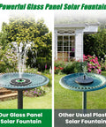 Solar Powered Glass Panel Fountain For Bird Bath No Battery Required 3.5W With Green Flower And 4 Fixed Rods And 7 Nozzles