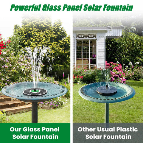 Solar Powered Glass Panel Fountain For Bird Bath No Battery Required 3.5W With Green Flower And 4 Fixed Rods And 7 Nozzles