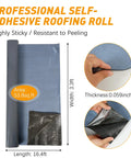 Top Shelf Self Adhesive Rubber Roofing Roll 39 Inches By 16 4 Feet Gray No Sweat Waterproof Membrane Tape displayed with dimensions.