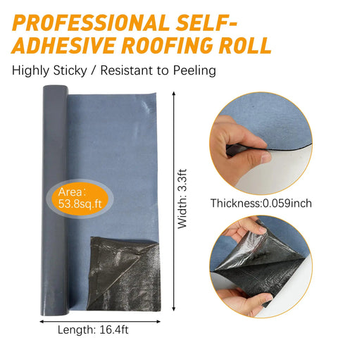 Top Shelf Self Adhesive Rubber Roofing Roll 39 Inches By 16 4 Feet Gray No Sweat Waterproof Membrane Tape displayed with dimensions.